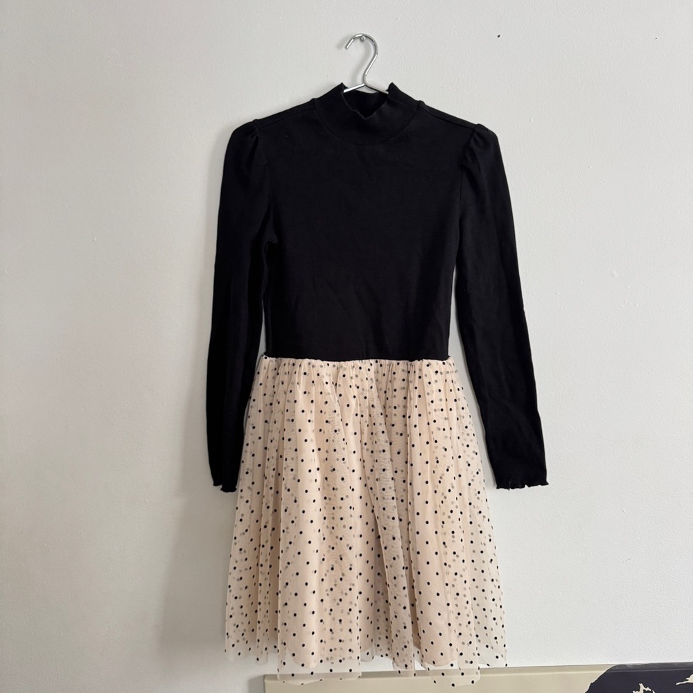 Gap Kids Black and Cream Polka Dot Dress